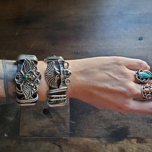 Vintage leather harley biker stackable cuffs
